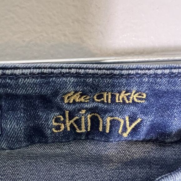 7 For All Mankind Womens Skinny Ankle Jeans Raw Hem Sz 28 Blue Denim Blue - Picture 8 of 13